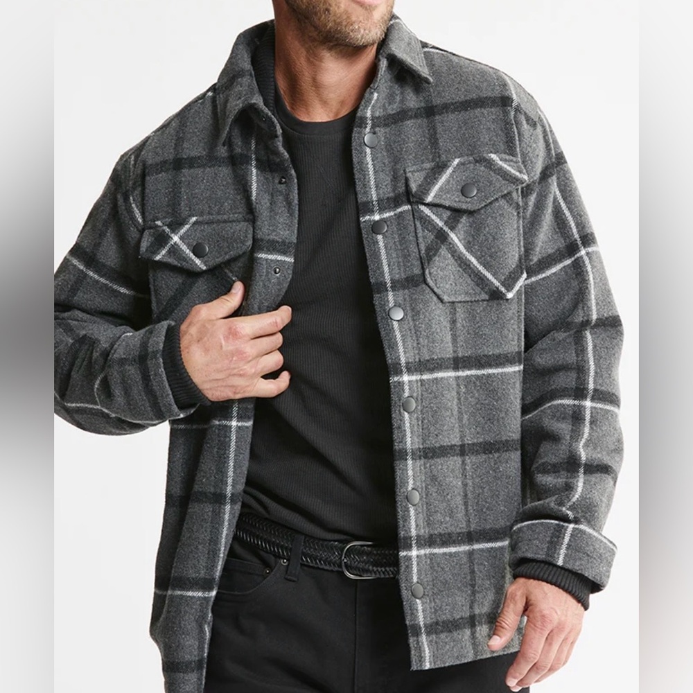 NEW! JACHS NY Sherpa Lined Wool Blend Jacket | Charcoal Plaid Sherpa | Large